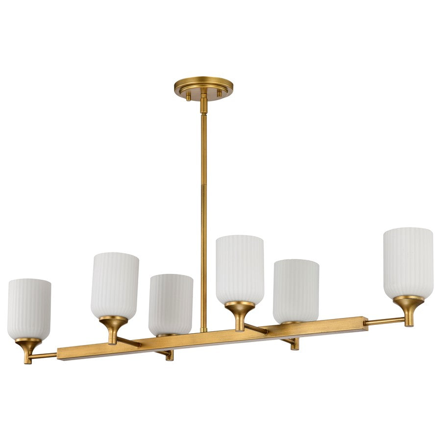 Nuvo Lighting Solara 40in 6-Light Island Pendant | Transitional Natural Brass Steel and Frosted Ribbed Glass | Kitchen Island & Dining | Model 60-8669