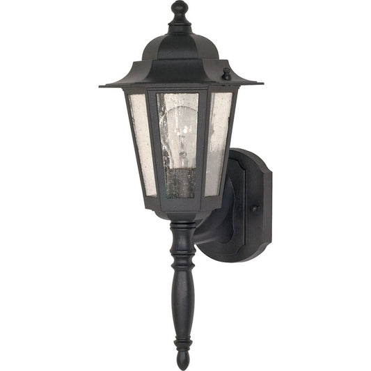 Nuvo Cornerstone 18in 1-Light Outdoor Wall Lantern | Industrial Black and Clear Seed Glass | Covered Patio & Entryway | 7 x 18 x 11 in | Model 60-987