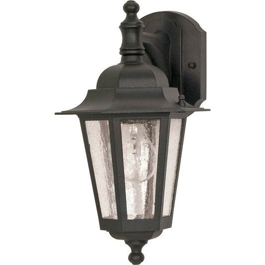 Nuvo Cornerstone 1-Light 13in Outdoor Wall Lantern | Traditional Black and Clear Seed Glass | Entryway & Covered Porch | 7 x 4 x 13 in, Wet | Model 60-990