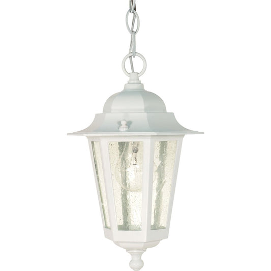 Nuvo Cornerstone 13in 1-Light Outdoor Hanging Lantern | Industrial Clear Seed Glass and Black Finish | Entryway & Covered Porch | 7 x | Model 60-991