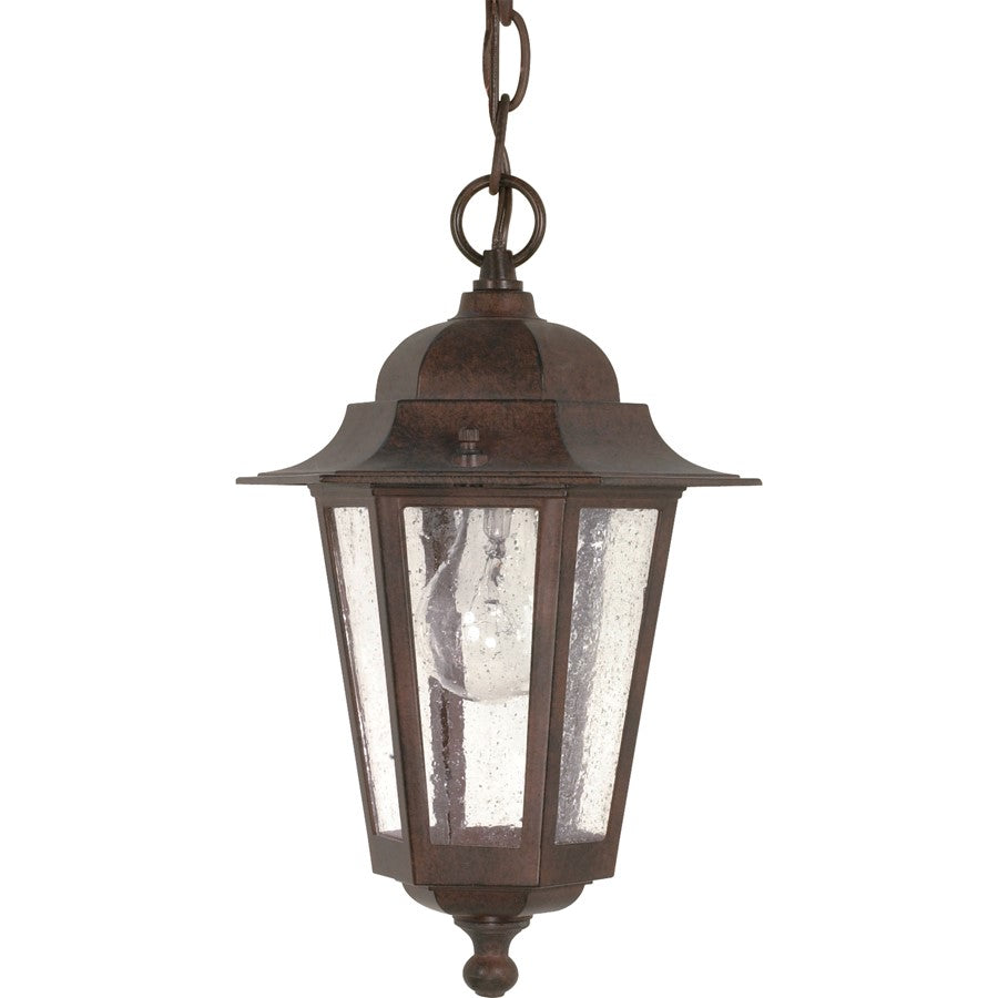 Nuvo Cornerstone 13in 1-Light Outdoor Hanging Lantern | Industrial Black and Clear Seed Glass | Covered Patios & Entryways | 7 x 12.625 in | Model 60-992