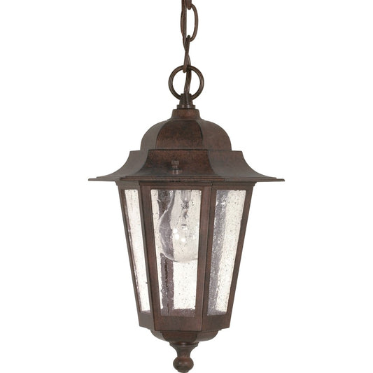 Nuvo Cornerstone 13in 1-Light Outdoor Hanging Lantern | Industrial Black and Clear Seed Glass | Covered Patios & Entryways | 7 x 12.625 in | Model 60-992