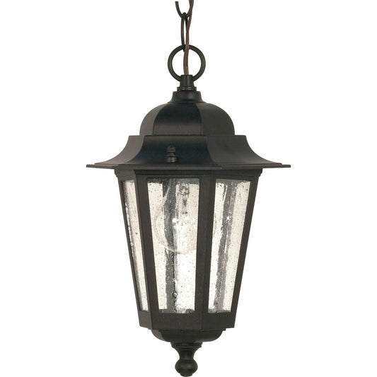 Nuvo Cornerstone 13in 1-Light Outdoor Hanging Lantern | Industrial Black & Clear Seed Glass | Covered Patios & Entryways | 7 x 12.62 in | Model 60-993