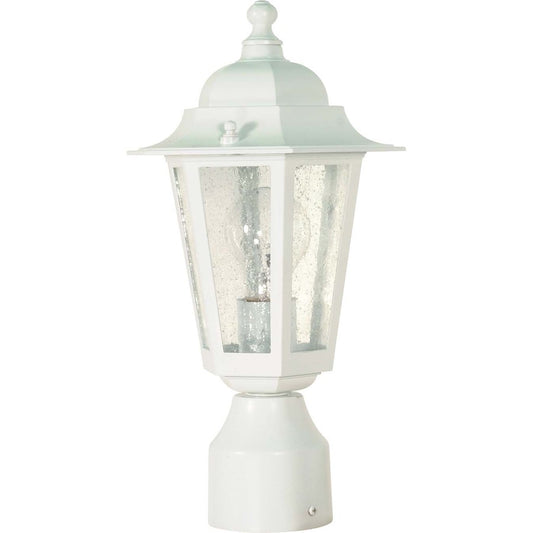 Nuvo Cornerstone 14in 1-Light Post Lantern | Industrial Black and Clear Seed Glass | Outdoor Patio & Entryway | 7 x 14.25 in | Model 60-994