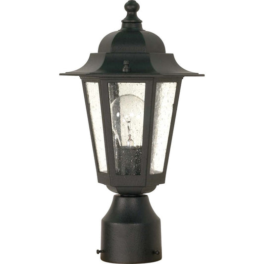 Nuvo Cornerstone 14in 1-Light Post Lantern | Industrial Black and Clear Seed Glass | Outdoor Pole & Pathway Light | 7 x 14.25 in | Model 60-996
