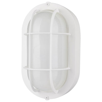Nuvo Satco LED Small Oval Bulkhead | Traditional White Die-Cast Aluminum and White Glass | Outdoor Walkway & Patio Wall Sconce | 4.26 x 5 | Model 62-1388