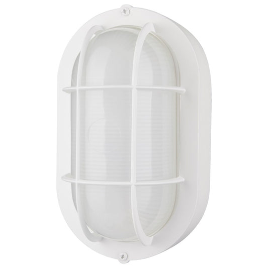 Nuvo Satco LED Small Oval Bulkhead | Traditional White Die-Cast Aluminum and White Glass | Outdoor Walkway & Patio Wall Sconce | 4.26 x 5 | Model 62-1388