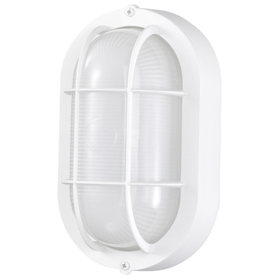 Nuvo Satco LED Small Oval Bulkhead | Traditional White Die-Cast Aluminum and White Glass | Outdoor Walkway & Patio Wall Sconce | 4.26 x 5 | Model 62-1388