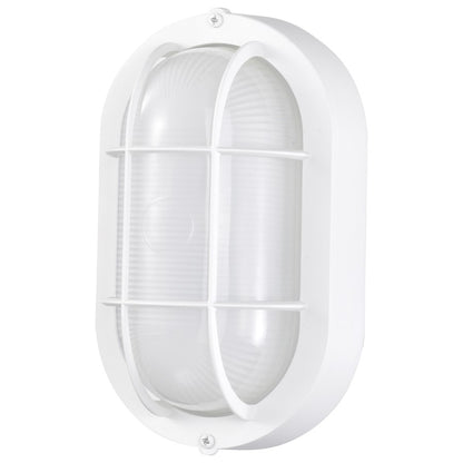 Nuvo Satco LED Small Oval Bulkhead | Traditional White Die-Cast Aluminum and White Glass | Outdoor Walkway & Patio Wall Sconce | 4.26 x 5 | Model 62-1388
