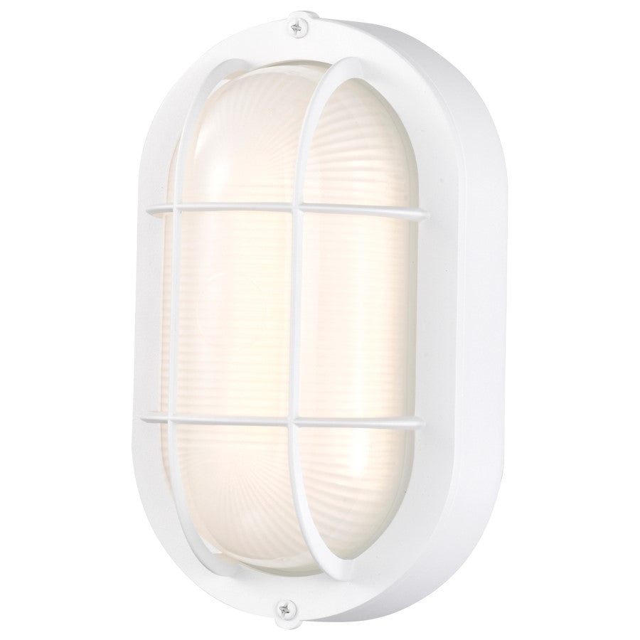 Nuvo Satco LED Small Oval Bulkhead | Traditional White Die-Cast Aluminum and White Glass | Outdoor Walkway & Patio Wall Sconce | 4.26 x 5 | Model 62-1388