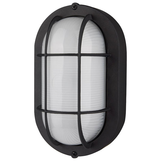 Nuvo Lighting Satco 9in LED Small Oval Bulkhead | Traditional Black Die-Cast Aluminum and White Glass | Outdoor Walkway & Patio Wall Light | Model 62-1389