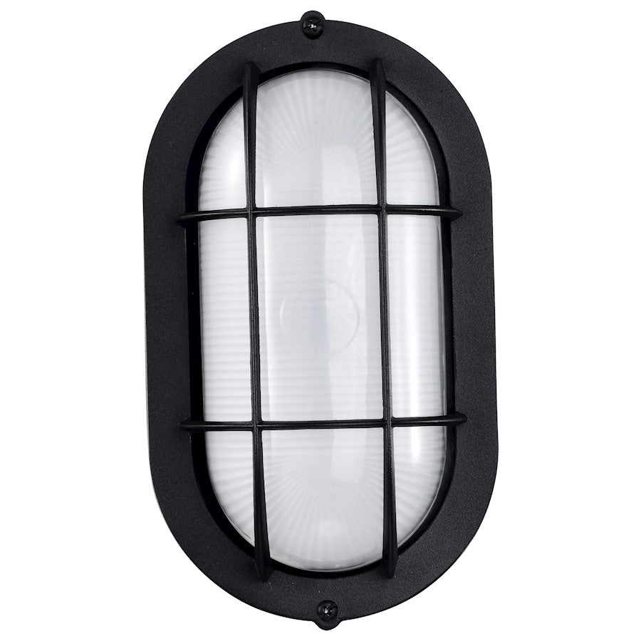 Nuvo Lighting Satco 9in LED Small Oval Bulkhead | Traditional Black Die-Cast Aluminum and White Glass | Outdoor Walkway & Patio Wall Light | Model 62-1389