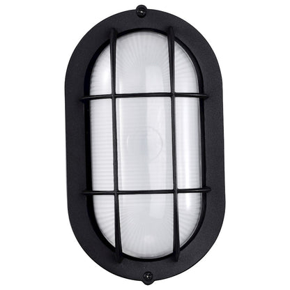 Nuvo Lighting Satco 9in LED Small Oval Bulkhead | Traditional Black Die-Cast Aluminum and White Glass | Outdoor Walkway & Patio Wall Light | Model 62-1389