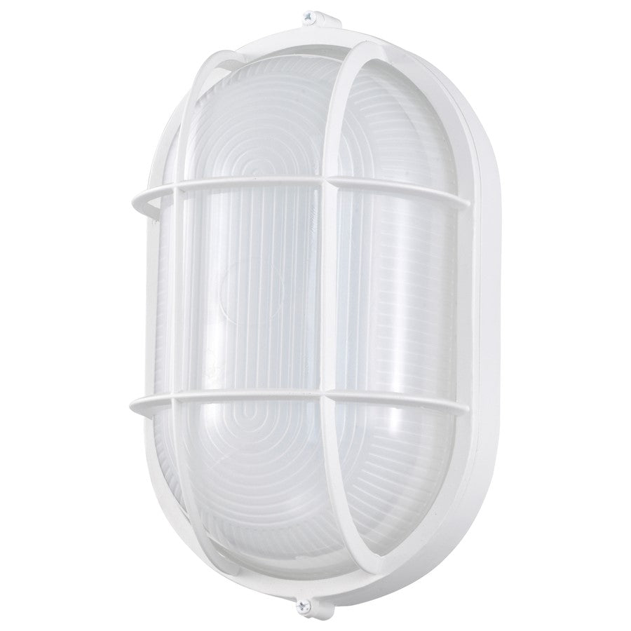 Nuvo Lighting LED Oval Bulkhead 11in 1-Light Outdoor Wall Sconce | Traditional White Die-Cast Aluminum and White Glass | Entryway & Patio | Model 62-1390