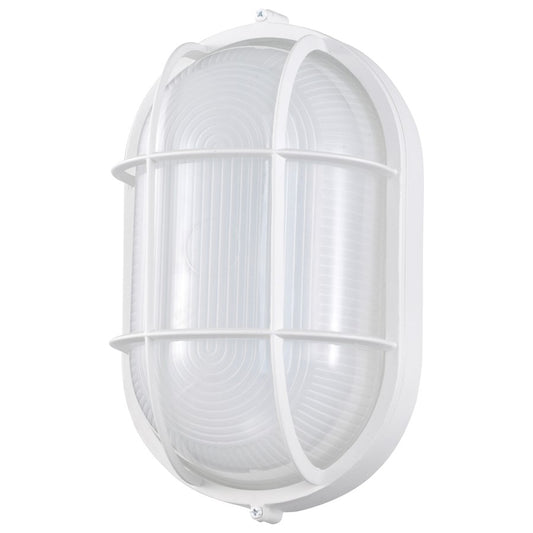 Nuvo Lighting LED Oval Bulkhead 11in 1-Light Outdoor Wall Sconce | Traditional White Die-Cast Aluminum and White Glass | Entryway & Patio | Model 62-1390
