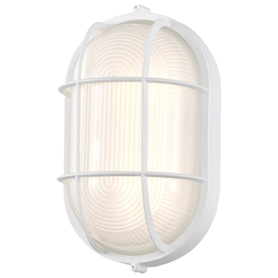 Nuvo Lighting LED Oval Bulkhead 11in 1-Light Outdoor Wall Sconce | Traditional White Die-Cast Aluminum and White Glass | Entryway & Patio | Model 62-1390