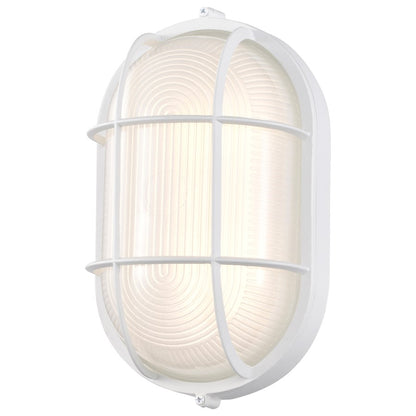 Nuvo Lighting LED Oval Bulkhead 11in 1-Light Outdoor Wall Sconce | Traditional White Die-Cast Aluminum and White Glass | Entryway & Patio | Model 62-1390