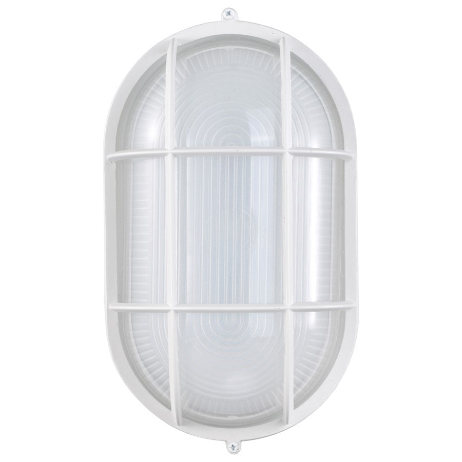 Nuvo Lighting LED Oval Bulkhead 11in 1-Light Outdoor Wall Sconce | Traditional White Die-Cast Aluminum and White Glass | Entryway & Patio | Model 62-1390