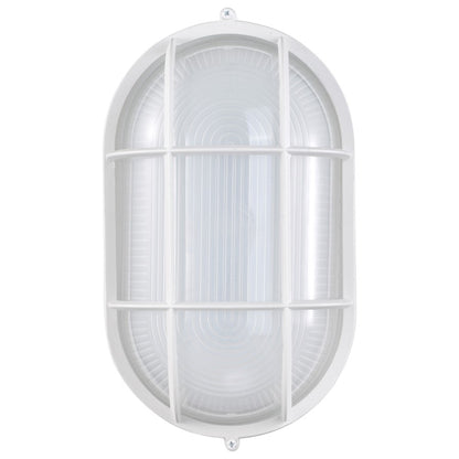 Nuvo Lighting LED Oval Bulkhead 11in 1-Light Outdoor Wall Sconce | Traditional White Die-Cast Aluminum and White Glass | Entryway & Patio | Model 62-1390