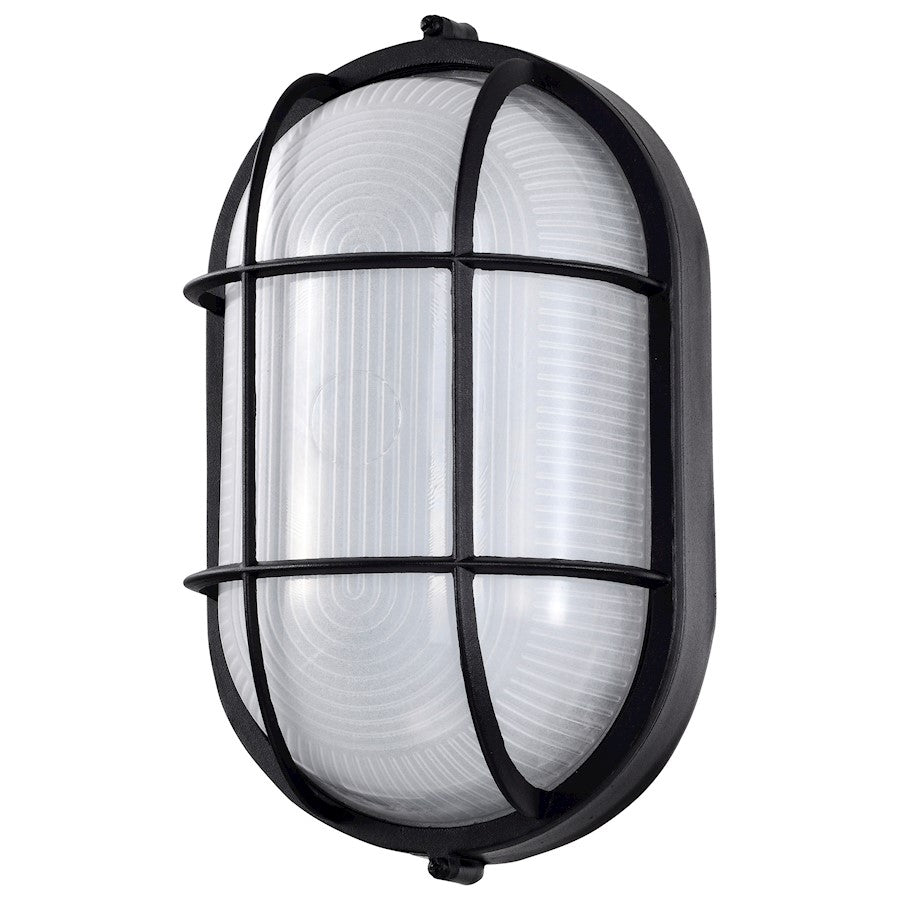 Nuvo Satco 62-1391 11in Oval Bulkhead Outdoor Wall Sconce | Traditional Black Die-Cast Aluminum and White Glass | Covered Patio & Entryway | Model 62-1391