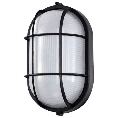 Nuvo Satco 62-1391 11in Oval Bulkhead Outdoor Wall Sconce | Traditional Black Die-Cast Aluminum and White Glass | Covered Patio & Entryway | Model 62-1391