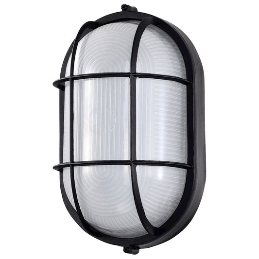 Nuvo Satco 62-1391 11in Oval Bulkhead Outdoor Wall Sconce | Traditional Black Die-Cast Aluminum and White Glass | Covered Patio & Entryway | Model 62-1391