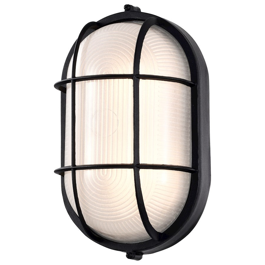 Nuvo Satco 62-1391 11in Oval Bulkhead Outdoor Wall Sconce | Traditional Black Die-Cast Aluminum and White Glass | Covered Patio & Entryway | Model 62-1391