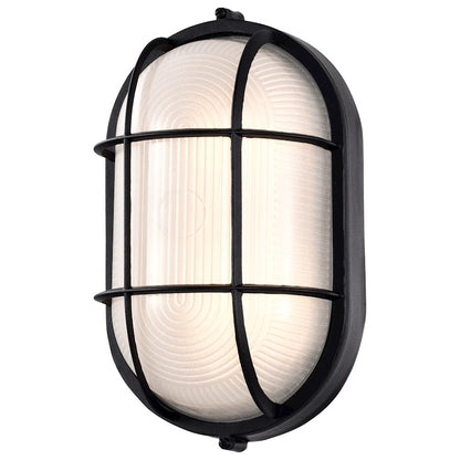 Nuvo Satco 62-1391 11in Oval Bulkhead Outdoor Wall Sconce | Traditional Black Die-Cast Aluminum and White Glass | Covered Patio & Entryway | Model 62-1391