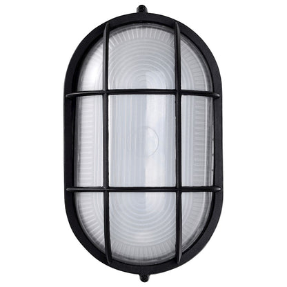 Nuvo Satco 62-1391 11in Oval Bulkhead Outdoor Wall Sconce | Traditional Black Die-Cast Aluminum and White Glass | Covered Patio & Entryway | Model 62-1391