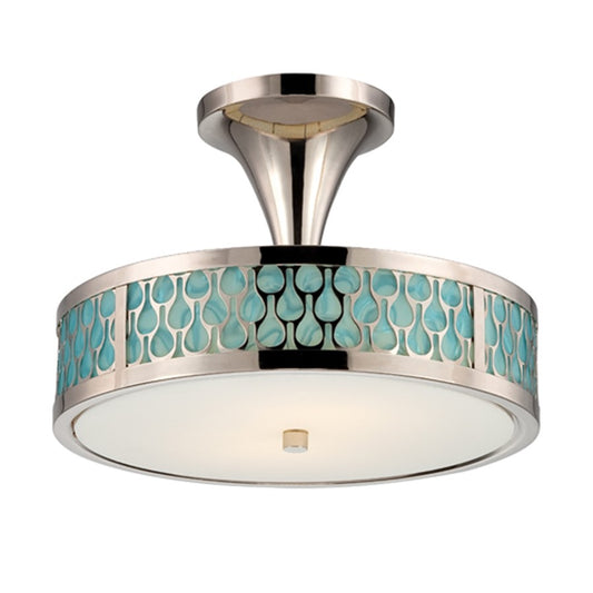 Nuvo Lighting Raindrop 15in 2-Light Flush Mount | Contemporary Polished Nickel and White Glass | Kitchen, Hallway & Bathroom Ceiling Light | Model 62-145