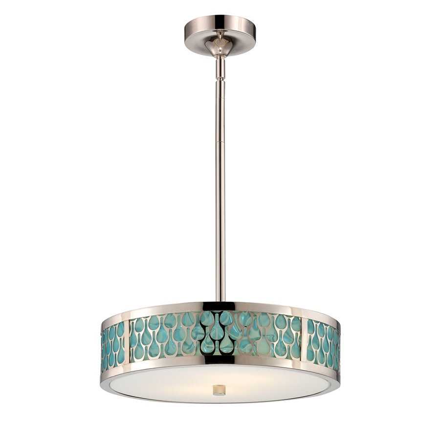 Nuvo Lighting Raindrop 15in 3-Light Pendant | Contemporary Polished Nickel and White Glass | Kitchen Island & Dining Room | 15 x 15 x 42 | Model 62-146