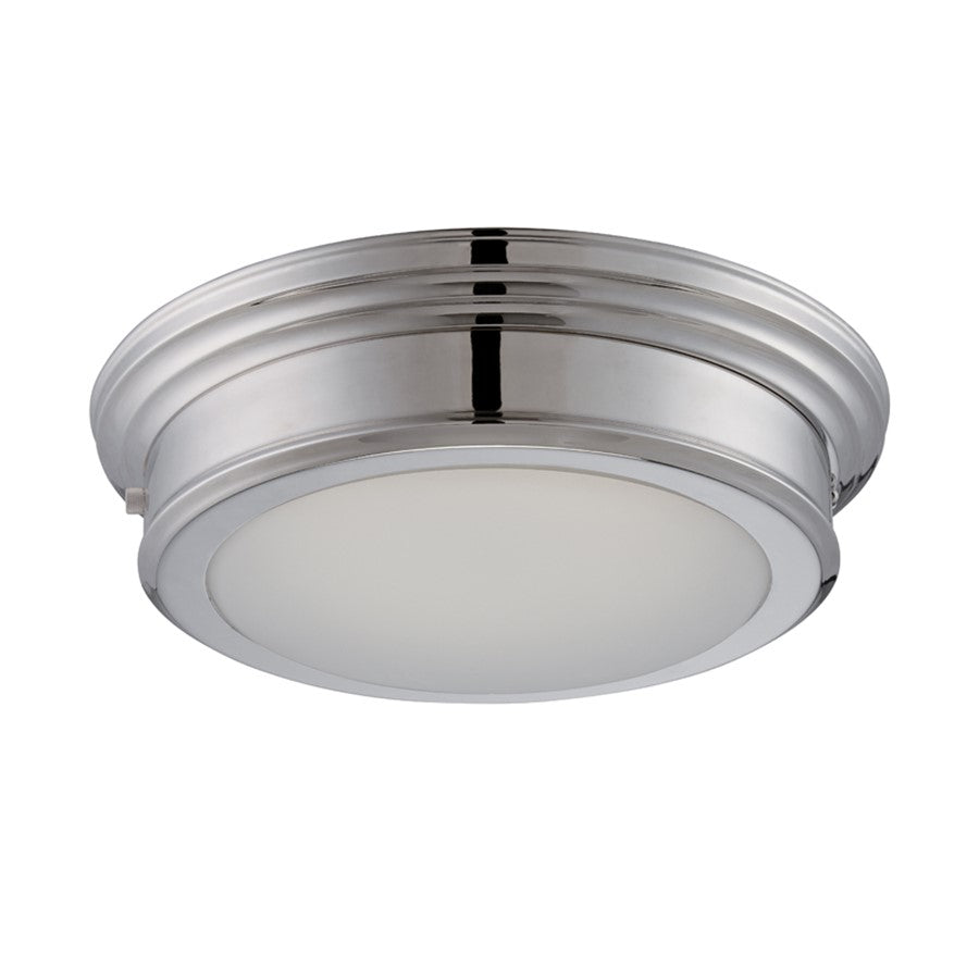 Nuvo Lighting Chance 14in 1-Light LED Flush Mount | Contemporary Polished Nickel and Frosted Glass | Bedroom & Hallway | 1420 Lumens 2700K | Model 62-153