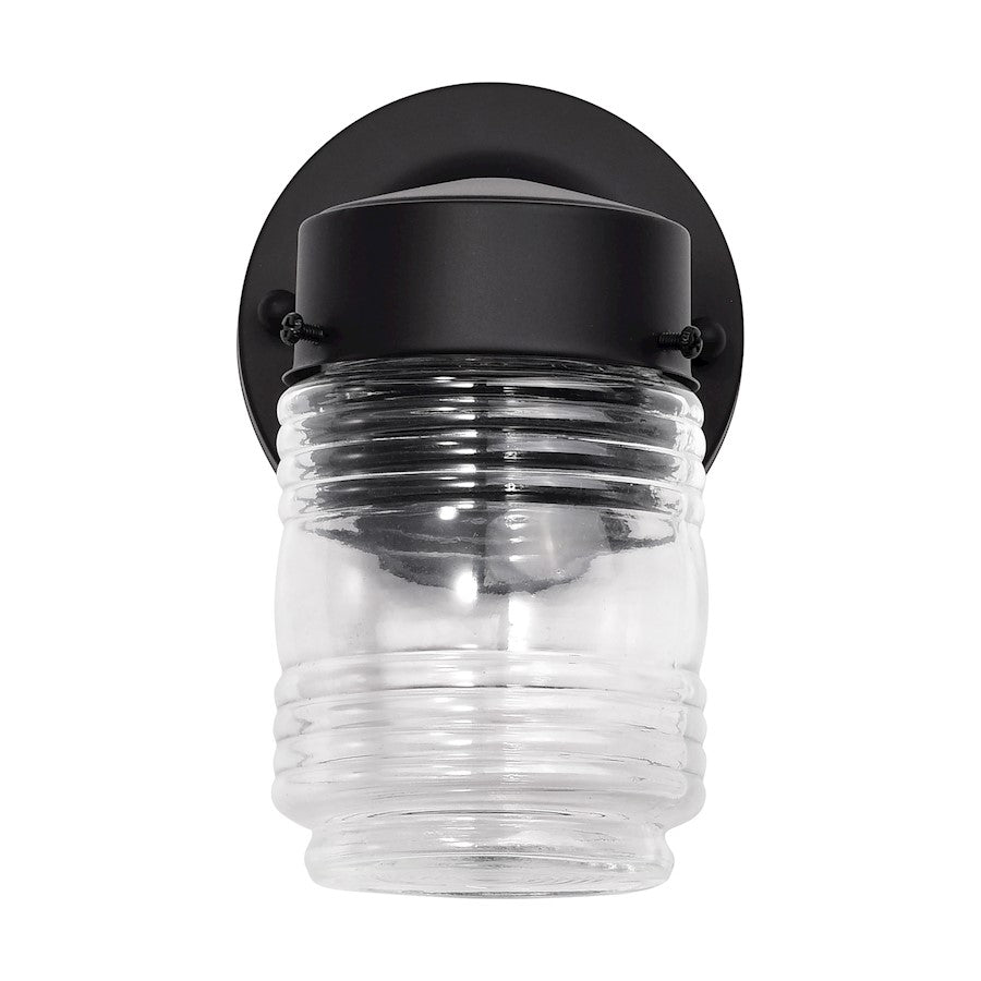 Nuvo Lighting Cyprus 7.4in 1-Light Outdoor Wall Sconce | Industrial Black Steel and Clear Ribbed Glass | Covered Porch & Patio Entryway | Model 62-1573