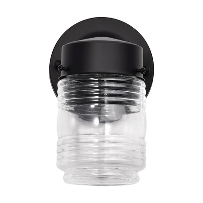 Nuvo Lighting Cyprus 7.4in 1-Light Outdoor Wall Sconce | Industrial Black Steel and Clear Ribbed Glass | Covered Porch & Patio Entryway | Model 62-1573
