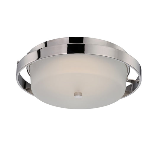 Nuvo Lighting Cirque 15in 1-Light Flush Mount | Contemporary Polished Nickel and Frosted Glass | Bedroom & Hallway | 1420 Lumens 2700K | Model 62-182