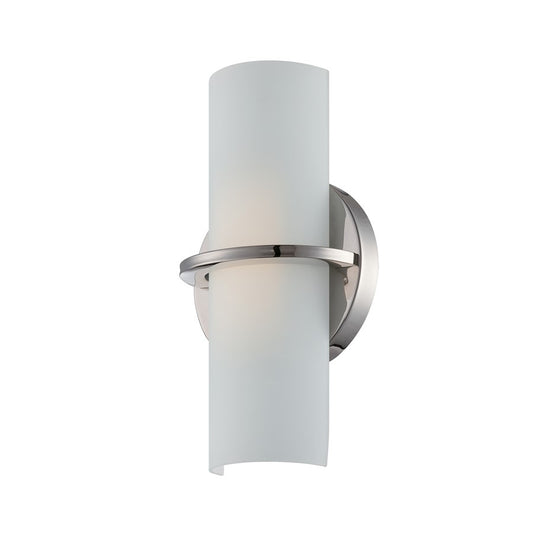 Nuvo Lighting Tucker 6in 1-Light LED Wall Sconce | Contemporary Polished Nickel and Etched Opal Glass | Hallway & Bathroom Accent | 290 | Model 62-185