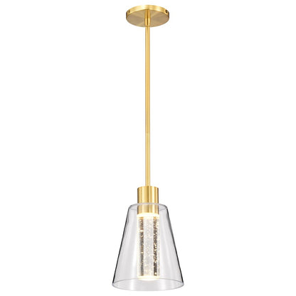 7" LED Pendant, Brass K9 Bubble Crystal