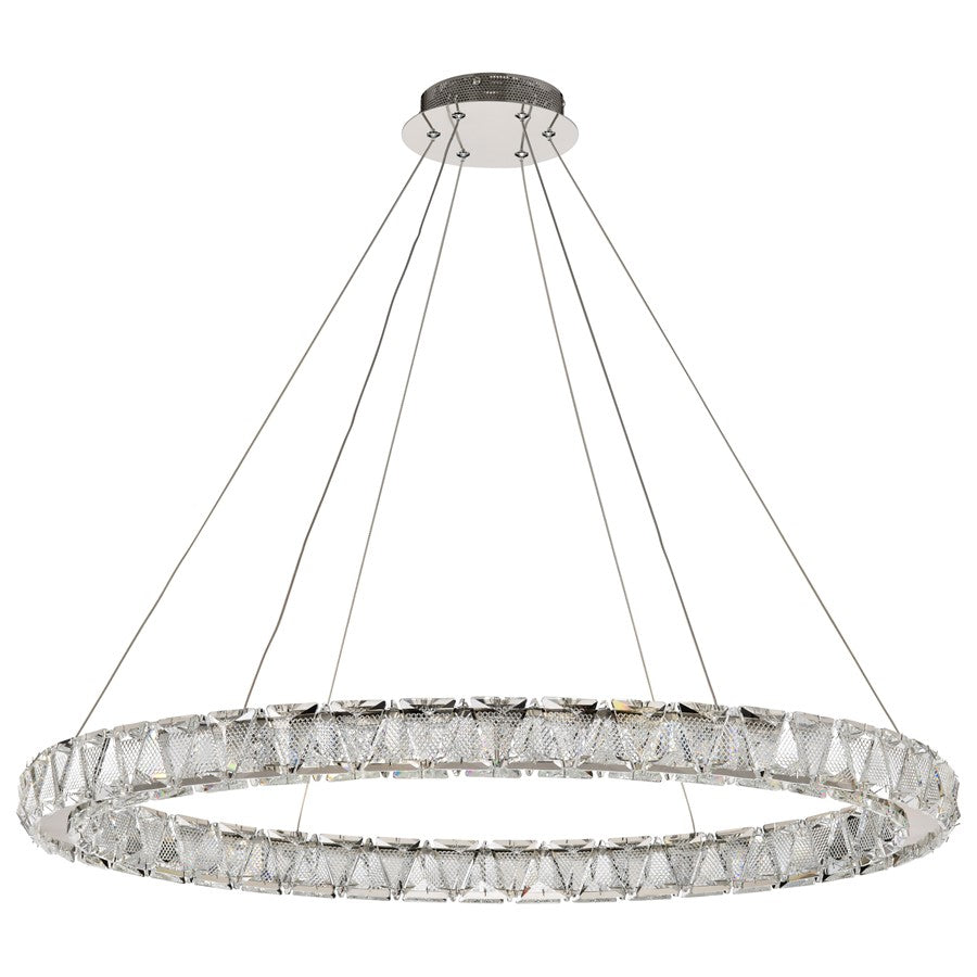 Nuvo Lighting Asher 36in 1-Light LED Pendant | Contemporary Polished Nickel Steel and K9 Crystal | Living Room & Dining Room | 35.5 x 35.5 | Model 62-2442