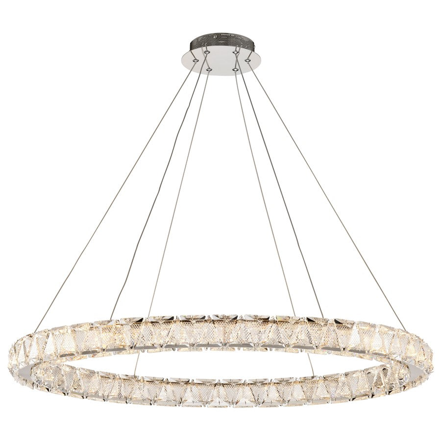 Nuvo Lighting Asher 36in 1-Light LED Pendant | Contemporary Polished Nickel Steel and K9 Crystal | Living Room & Dining Room | 35.5 x 35.5 | Model 62-2442