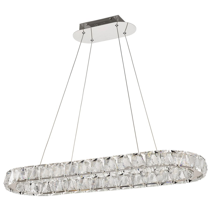Nuvo Lighting Asher 36in 1-Light LED Oval Pendant | Contemporary Polished Nickel Steel and K9 Crystal | Kitchen Island & Dining Room | Model 62-2443