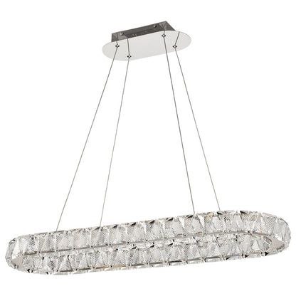 Nuvo Lighting Asher 36in 1-Light LED Oval Pendant | Contemporary Polished Nickel Steel and K9 Crystal | Kitchen Island & Dining Room | Model 62-2443