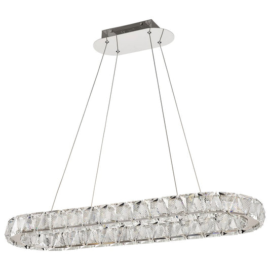 Nuvo Lighting Asher 36in 1-Light LED Oval Pendant | Contemporary Polished Nickel Steel and K9 Crystal | Kitchen Island & Dining Room | Model 62-2443