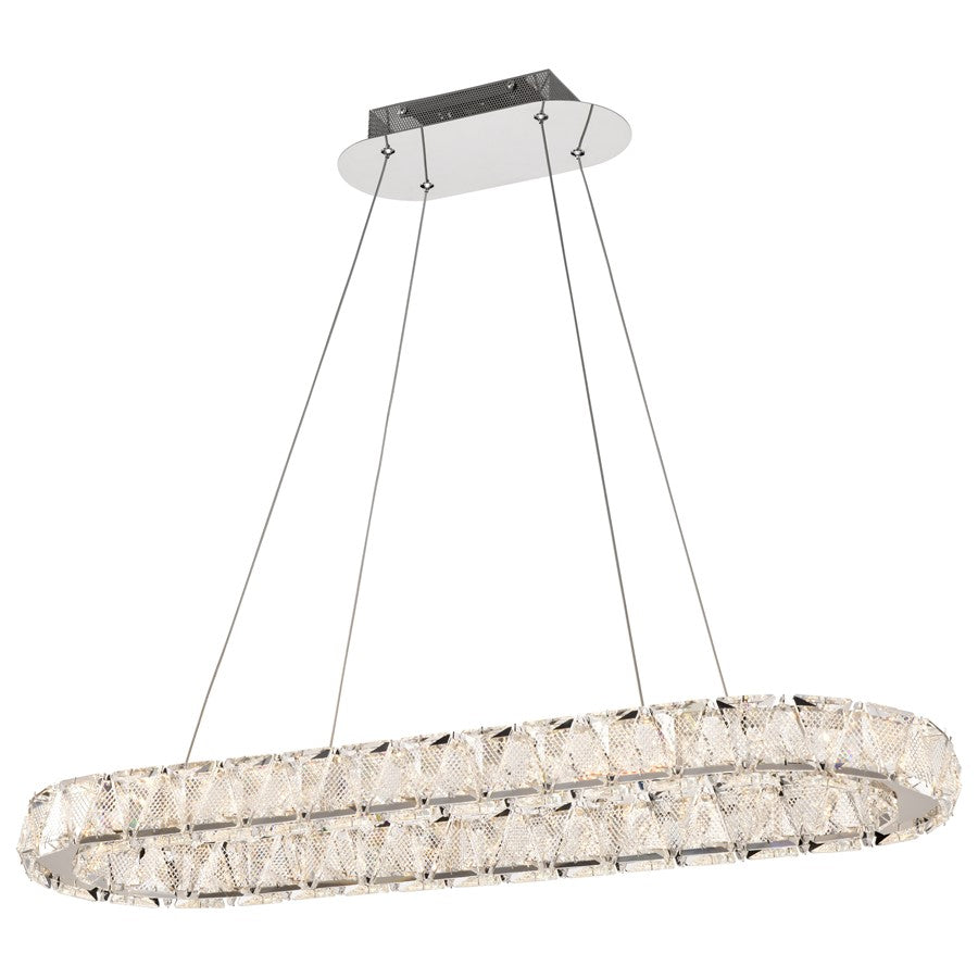 Nuvo Lighting Asher 36in 1-Light LED Oval Pendant | Contemporary Polished Nickel Steel and K9 Crystal | Kitchen Island & Dining Room | Model 62-2443