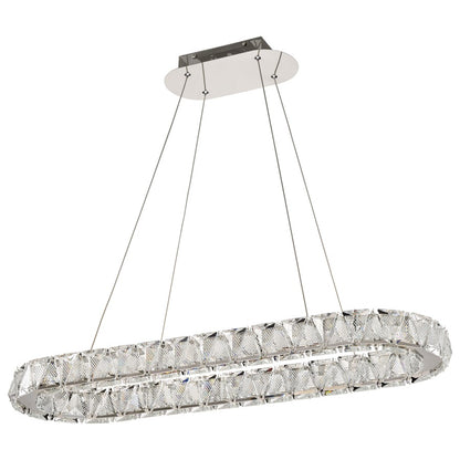 Nuvo Lighting Asher 36in 1-Light LED Oval Pendant | Contemporary Polished Nickel Steel and K9 Crystal | Kitchen Island & Dining Room | Model 62-2443