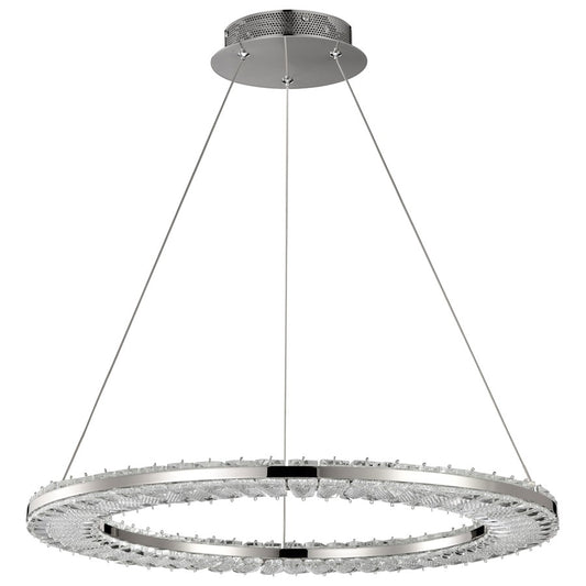 Nuvo Nova 23in LED Round Pendant | Contemporary Polished Nickel and K9 Crystal | Kitchen Island & Dining Room | 2720 Lumens 3000K 90 CRI | Model 62-2446