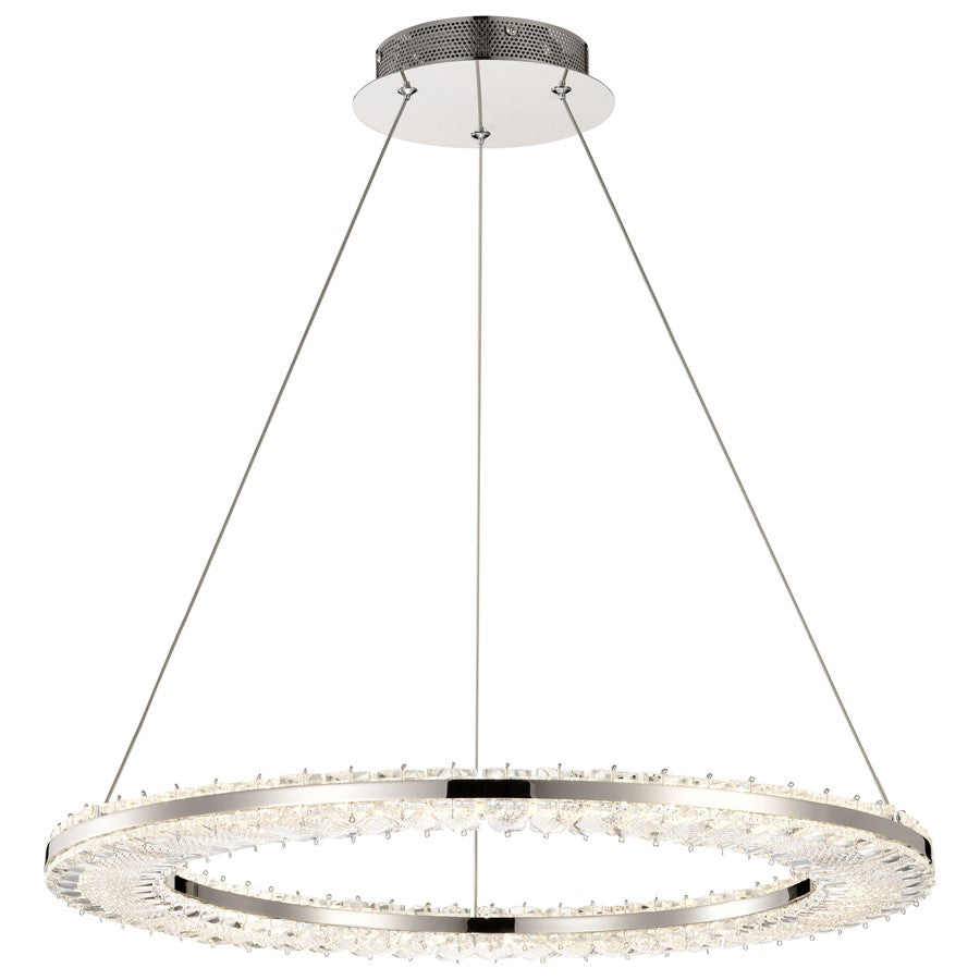 Nuvo Nova 23in LED Round Pendant | Contemporary Polished Nickel and K9 Crystal | Kitchen Island & Dining Room | 2720 Lumens 3000K 90 CRI | Model 62-2446