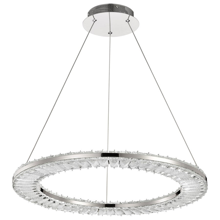Nuvo Nova 23in LED Round Pendant | Contemporary Polished Nickel and K9 Crystal | Kitchen Island & Dining Room | 2720 Lumens 3000K 90 CRI | Model 62-2446