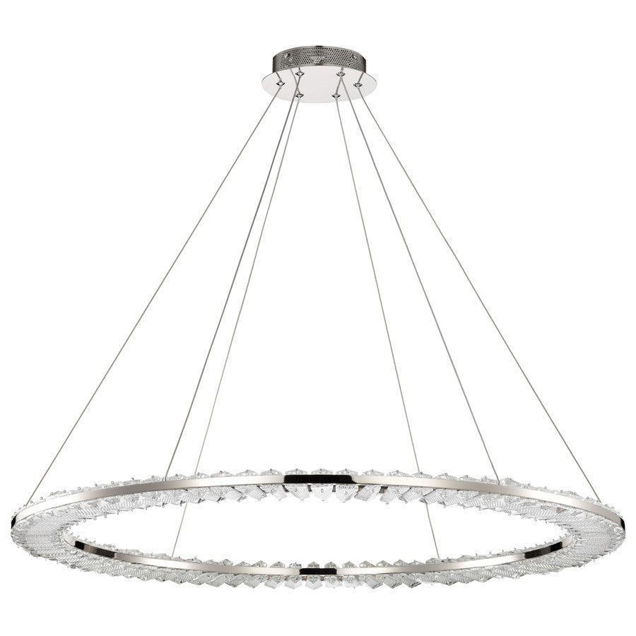 Nuvo Nova 36in LED Round Pendant | Contemporary Polished Nickel Steel and K9 Crystal | Living Room & Dining Room | 3840 Lumens 3000K | Model 62-2447