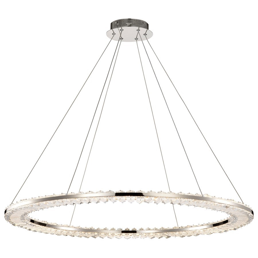 Nuvo Nova 36in LED Round Pendant | Contemporary Polished Nickel Steel and K9 Crystal | Living Room & Dining Room | 3840 Lumens 3000K | Model 62-2447