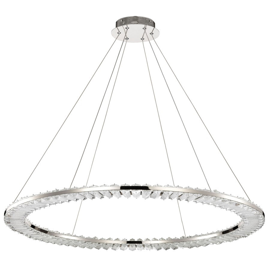 Nuvo Nova 36in LED Round Pendant | Contemporary Polished Nickel Steel and K9 Crystal | Living Room & Dining Room | 3840 Lumens 3000K | Model 62-2447